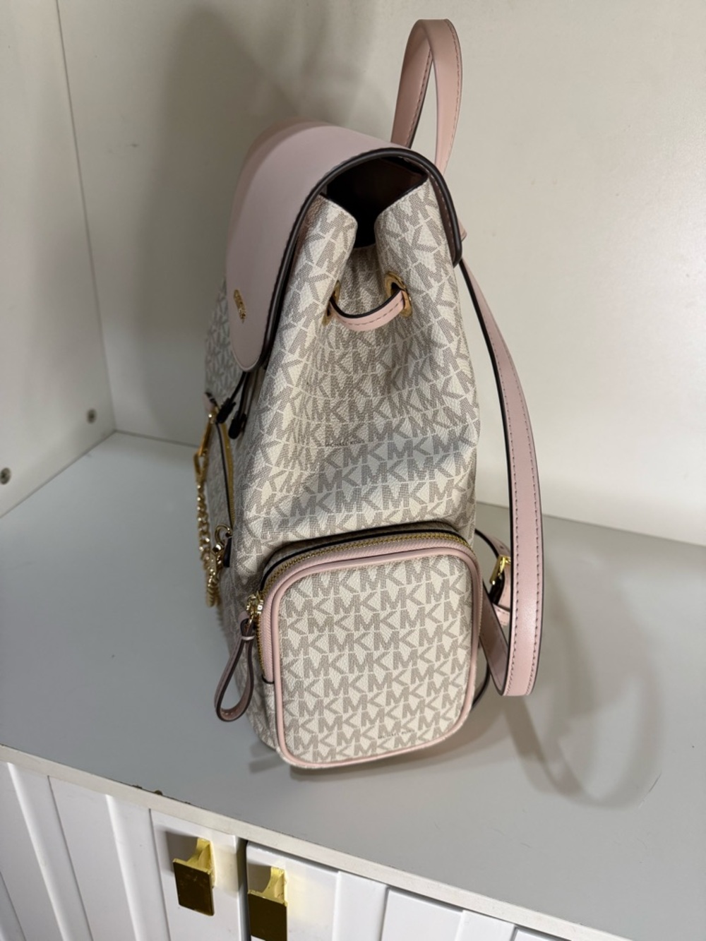 Michael Kors Blush Pink Logo Backpack with Gold Chain Large - Picture 2 of 14